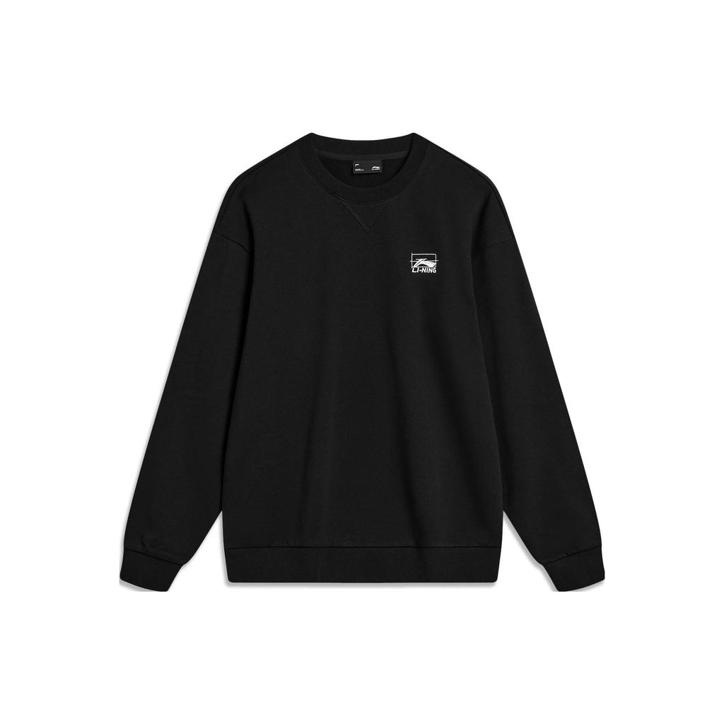 Li Ning Sports Lifestyle Series Back Nine Grid Logo Print Crewneck Sweatshirt Unisex Sweatshirt Black AWDTB49-14