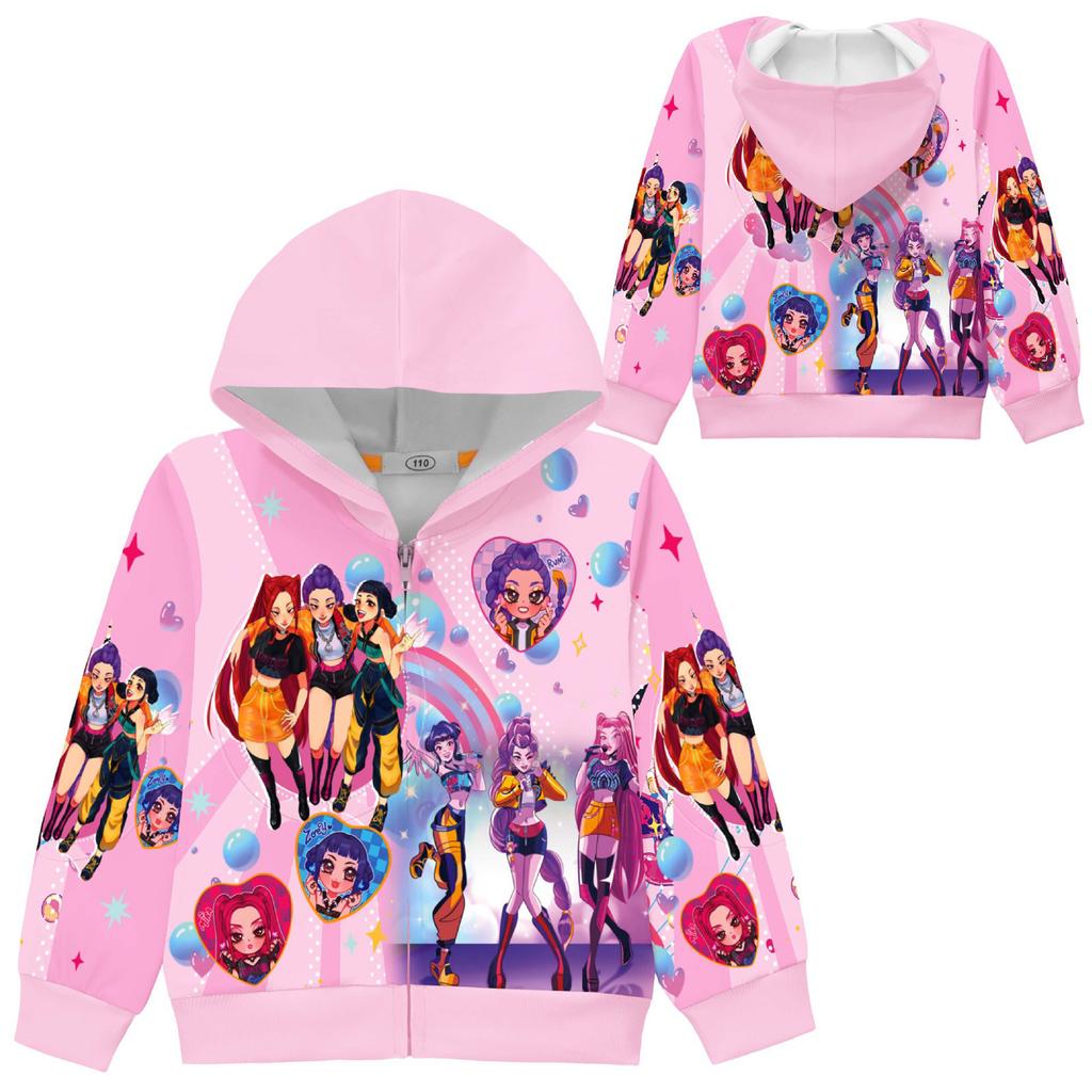 Худи для девочек 3D Мультяшная куртка Толстовка Музыкальная на молнии с капюшоном с длинным рукавом Топы