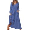 Women's Button Down Cotton Linen Vintage Casual Long Sleeve Dress