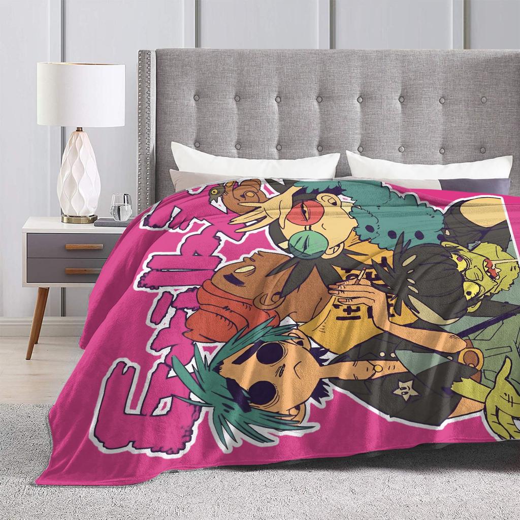 Music Band Gorillaz Crew Flannel Blanket Soft Throw Blanket for Outdoor Airplane Travel Fashion Bedspread Sofa Bed Cover