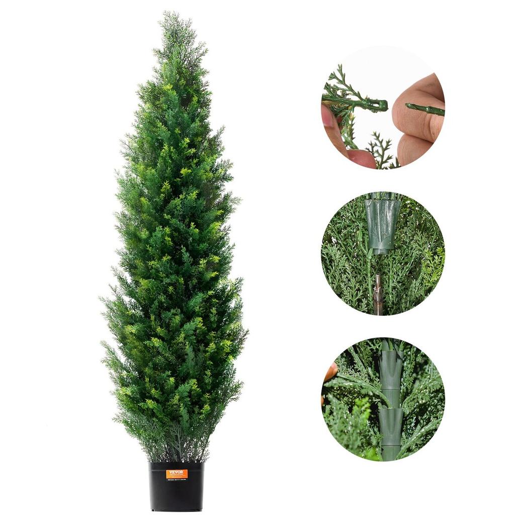 2 Pack 5' Artificial Cedar Topiary Tree Faux Plant UV Decor In/Outdoor