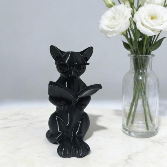 Декорация для стола Кот 3D-печатная статуэтка Читающий кот, Фигурка с книгой и очками, Художественное украшение, Современная декоративная скульптура животного для дома