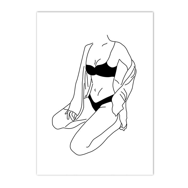 Wall Art Poster Naked Body Minimalist Sexy Woman Line Draw Art Print Black And White Canvas Painting Nordic Pictures Home Decor