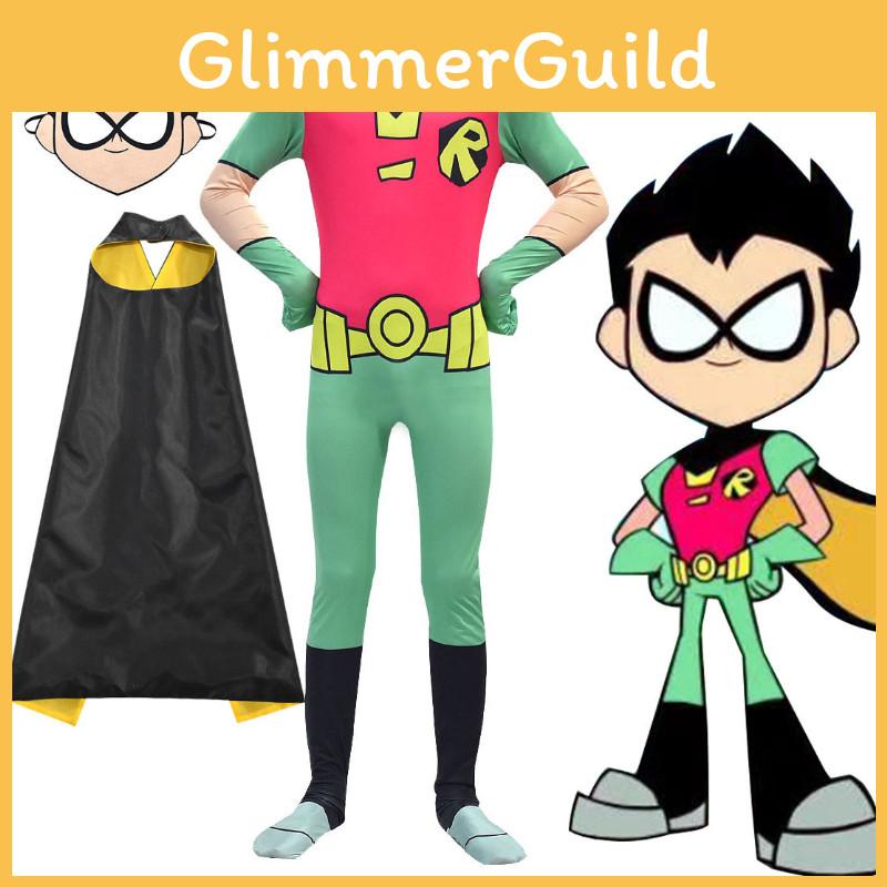 Аниме Костюм Робина из Юных Титанов для Мальчиков Идеальный Косплей Супергероя Комбинезон**