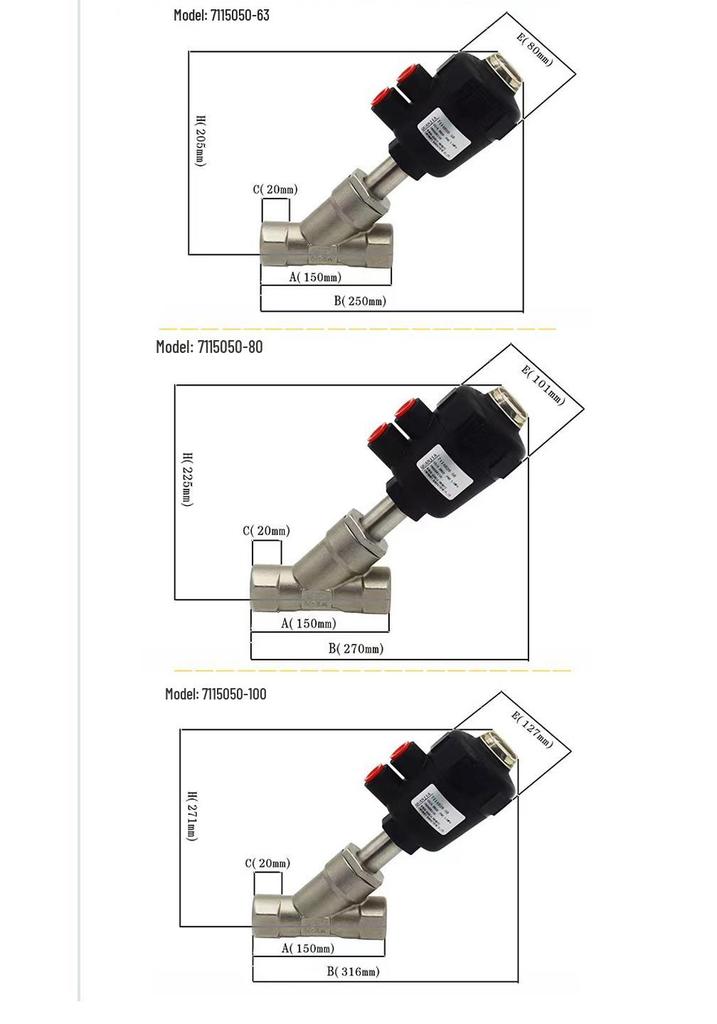 Stainless Steel Pneumatic Y-Type Angle Seat Valve with Internal Thread Connection