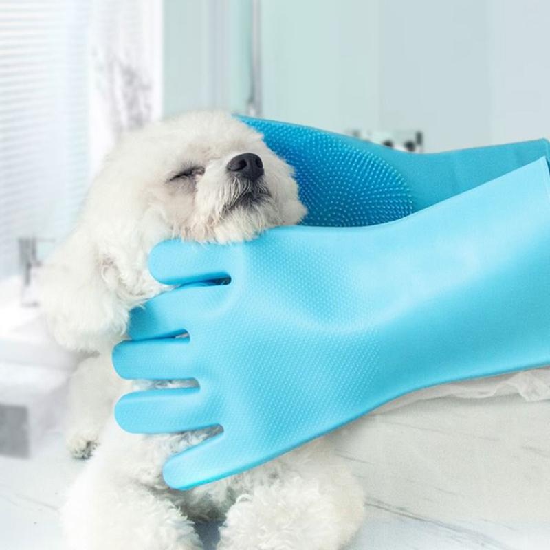 Pet Grooming Cleaning Gloves Dog Cat Bathing Glove Anti-scratch Anti-bite Pet Bath Gloves Soft Silicone Hand Protection Tool