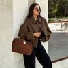 VAYLA Fashion Brown Zipper Jacket for Women Elegant Lapel Long Sleeve Short Coats Female Vintage Lady Street Outerwear