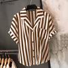 ZANZEA Женская повседневная летняя блузка в полоску с отложным воротником и коротким рукавом