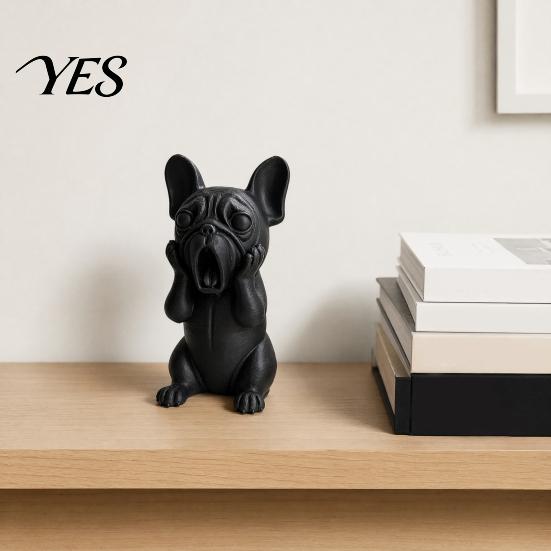 Burr-free Dog Figurine 3D Printed French Bulldog Figurine, Screaming Decorative Sculpture, Puppy Statue Sculpture for Car Dashboard, Home Office Desk,