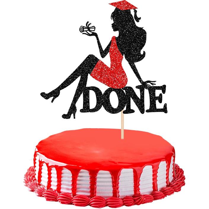 1 PCS High Heel Girl Graduation Cake Topper Black Pink Glitter Done Diploma Class of 2025 Congrats Grad Cap Cake Pick for 2025 Senior High School