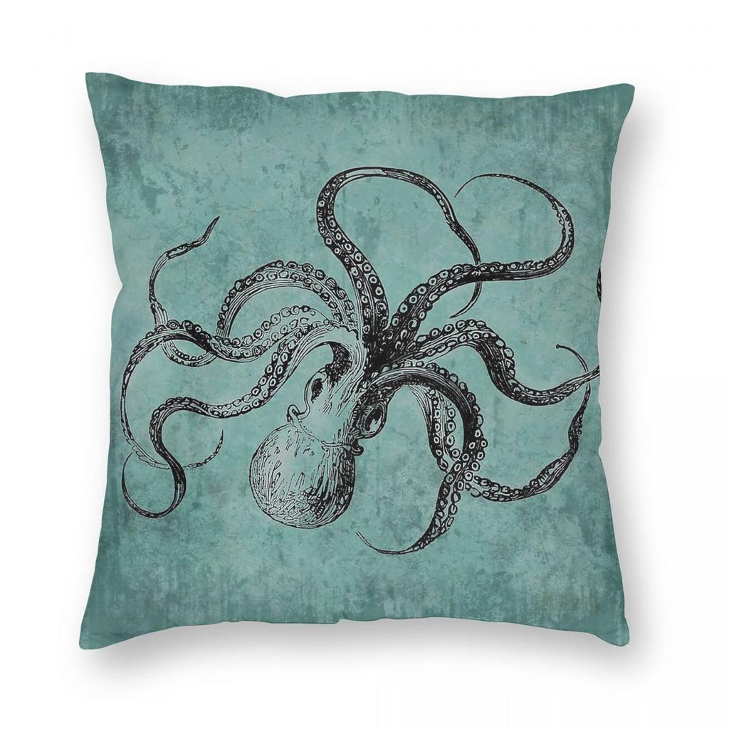 Octopus Sea Creature Pillowcase Polyester Linen Velvet Creative Zip Decor Sofa Seater Cushion Cover
