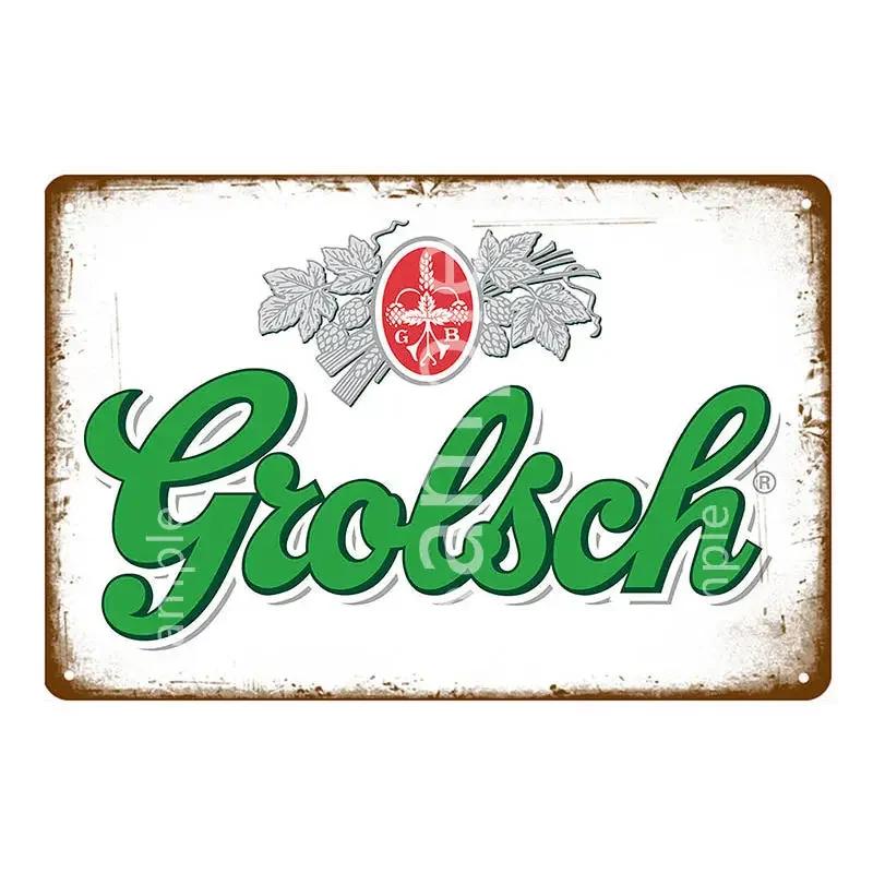 Плакат с пивом Grolsch Lager, металлические жестяные знаки, настенная живопись, декоративная табличка, бар, паб, клуб, домашний декор, художественные промыслы YK052