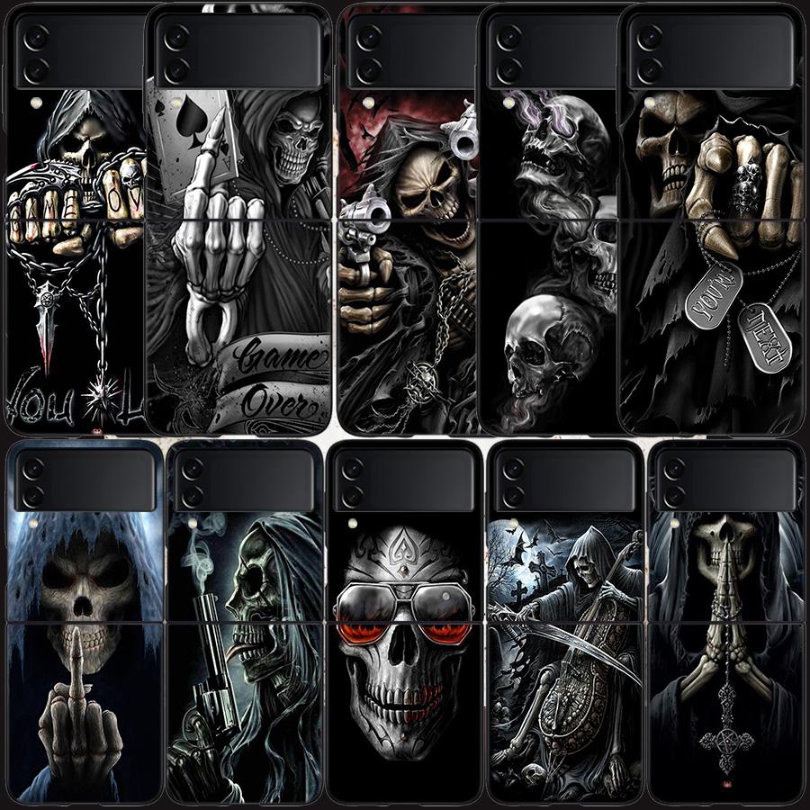 Grim Reaper Skull Skeleton Case for Samsung Galaxy Z Flip 6 Flip 5 4 3 5G Black Cell Phone Cover Samsung Z Flip 5 5G Luxury P