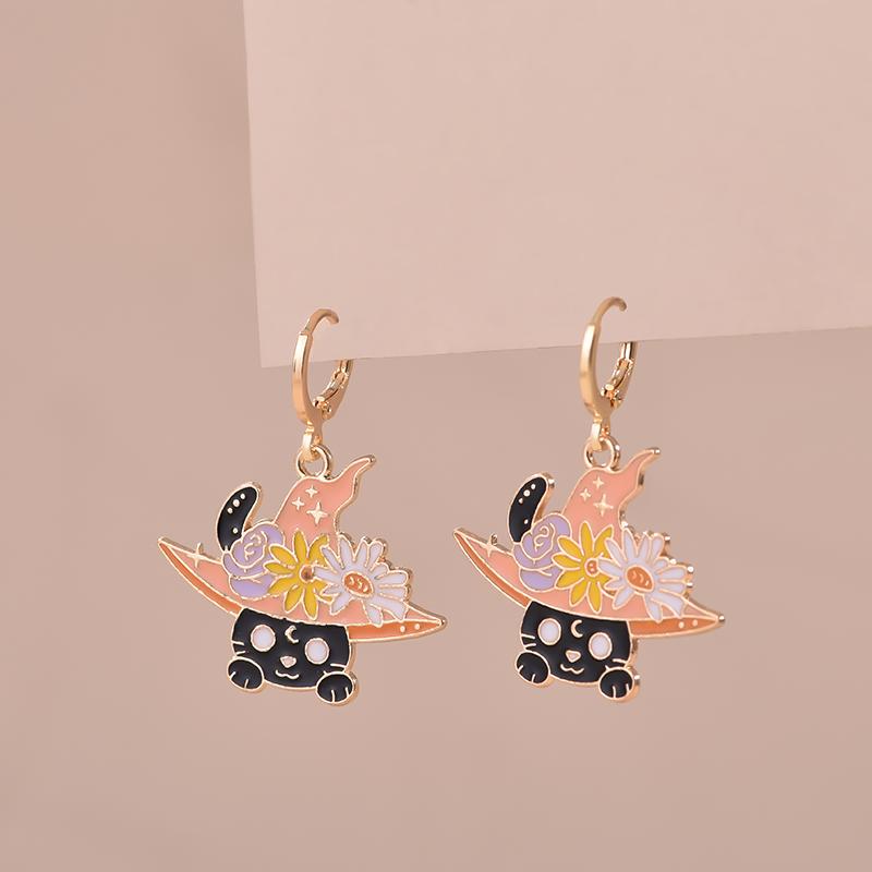 Colorful Aesthetic Animal Cat Rabbit Koi Dragon Earrings For Women Girls Enameled Delicate Gold Color Hoop Earrings Zircon Gift