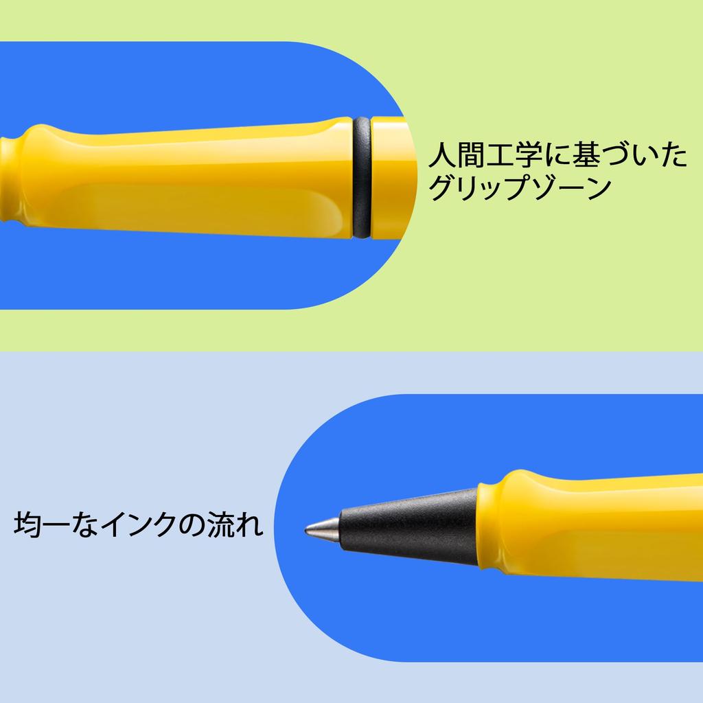 Роллерная ручка LAMY Safari Yellow - Эргономичный захват, Средний пишущий узел - Прочный пластик ASA - Черный стержень LAMY M 63 в комплекте - Удобное долгое письмо