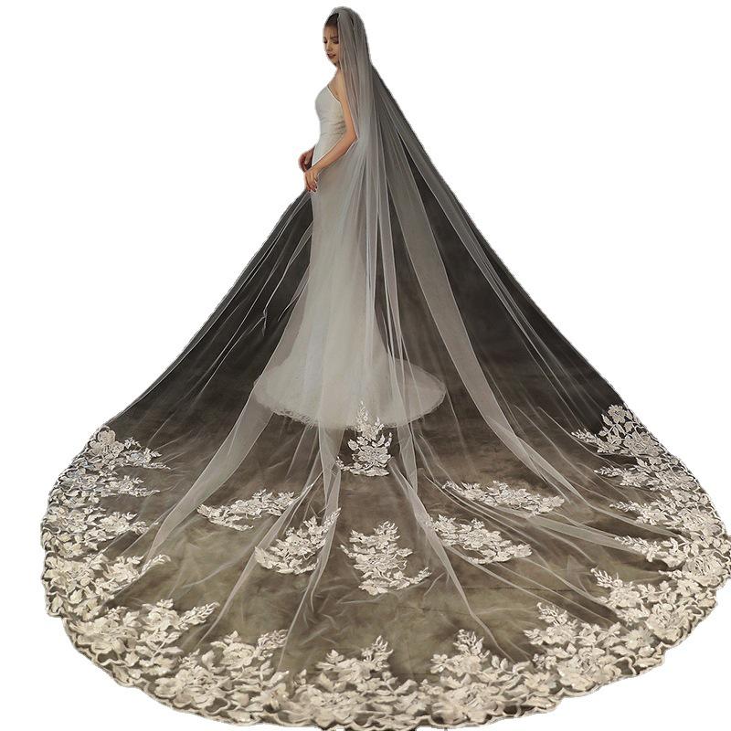 Европейская и американская свадебная фата из соборного кружева - стиль Мори.