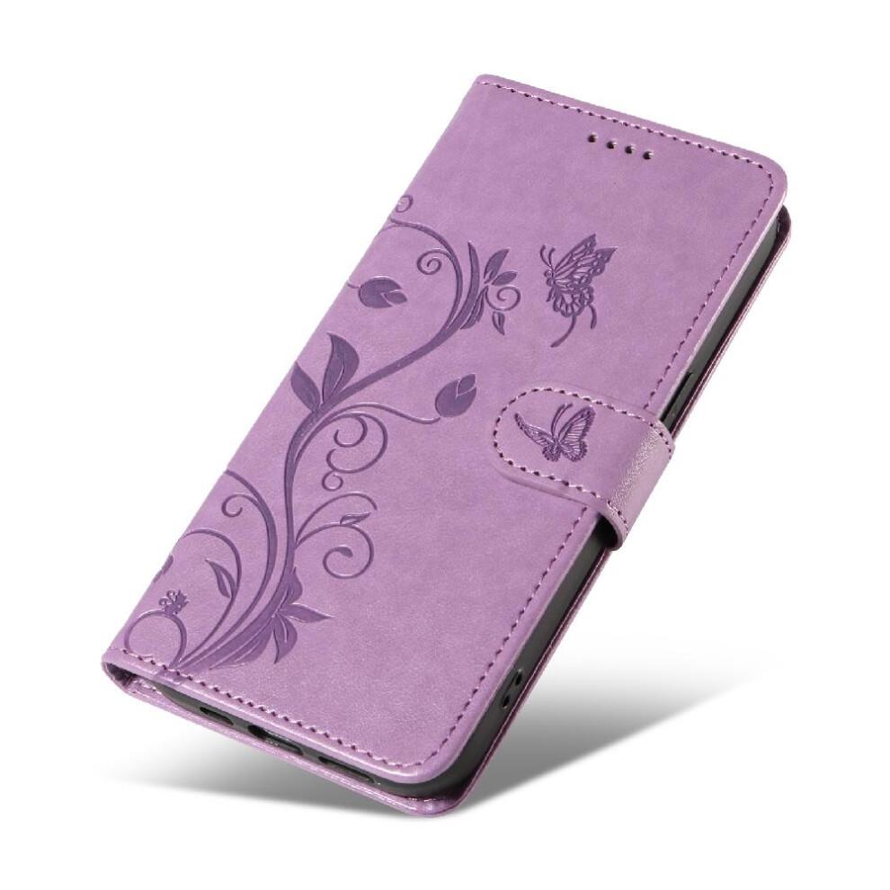 (Purple) Case For Motorola MOTO G13/G23/G53 Wallet Phone Case Embossed Butterfly With Hand Strap And Card Slot High Quality Leather