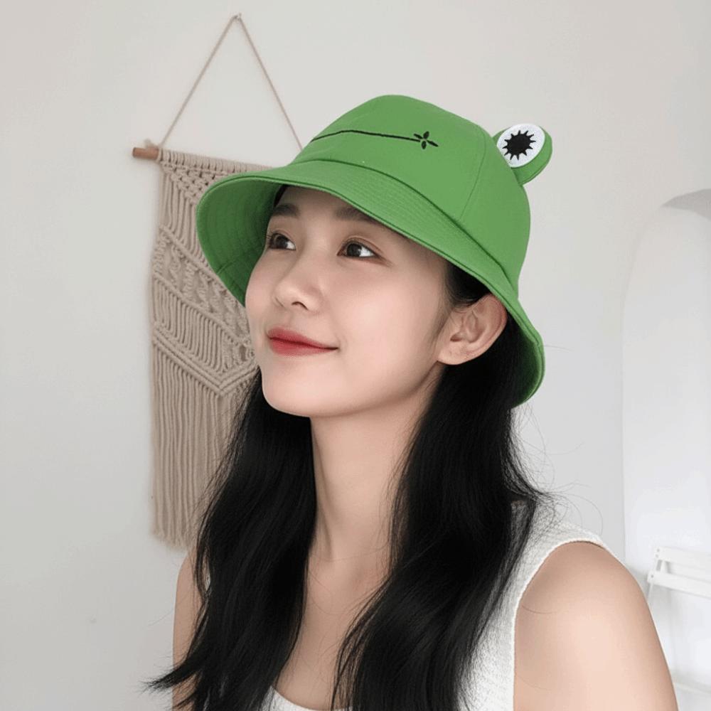 Sun Protection Women Bucket Hat Frog Shaped Fishing Cap Cute Sunscreen Hat Outdoor
