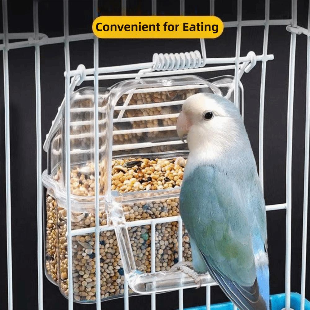 Anti Spill Hanging Food Bowl Clear Plastic Parakeet Feeder Compact Bird Cage Feeder Cup Bird Cage