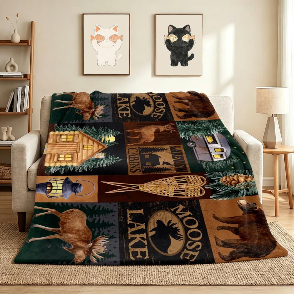 Moose Lake Flannel Blanket Throw Blanket Soft Warm Sofa Bed Camping Car home Decor Unique Christmas Gift C9302497
