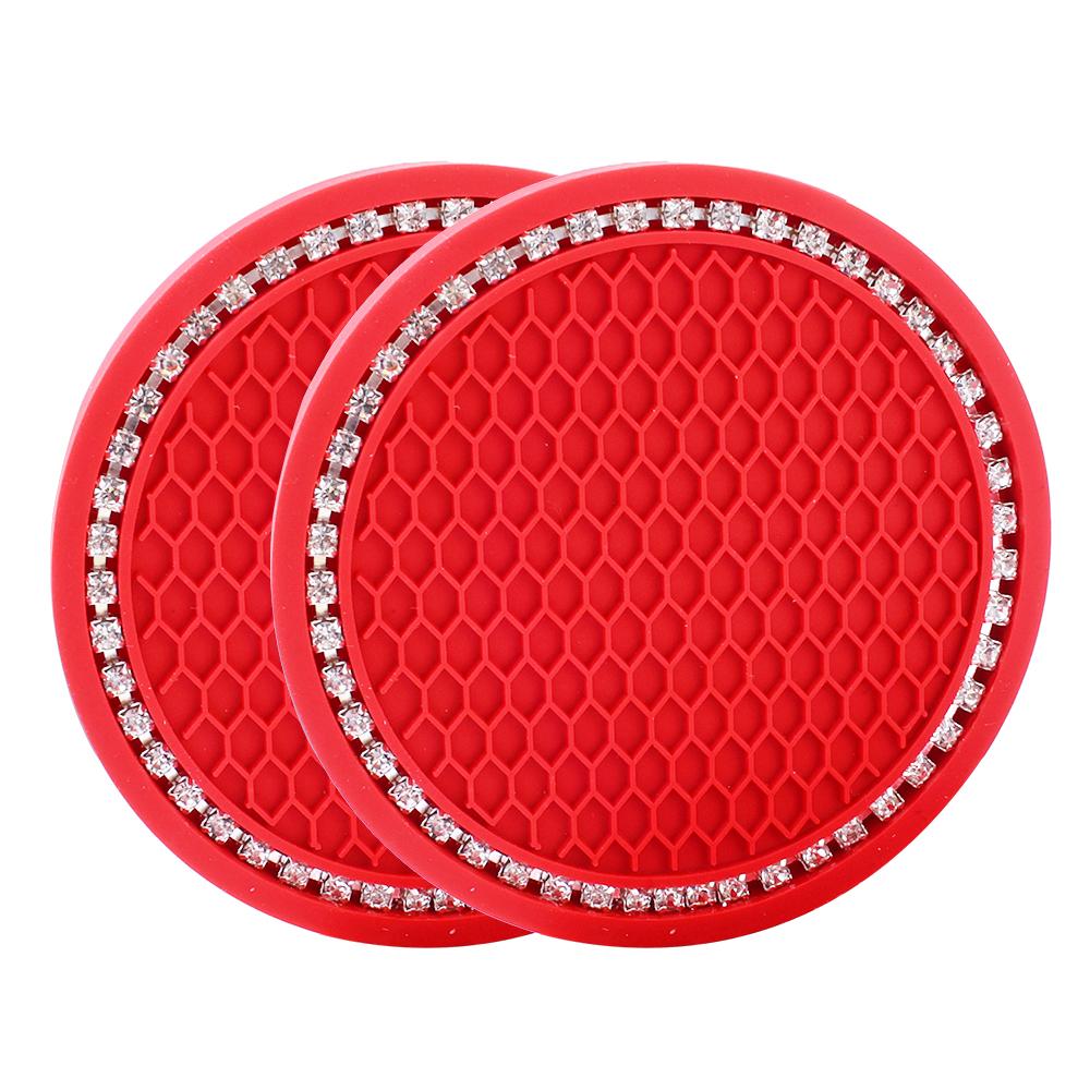 2PCS Car Interior Water Cup Pad Diamond Rhinestone Bling Decoration Anti-Skid Cup Bottle Non-slip Coaster Auto Accessories