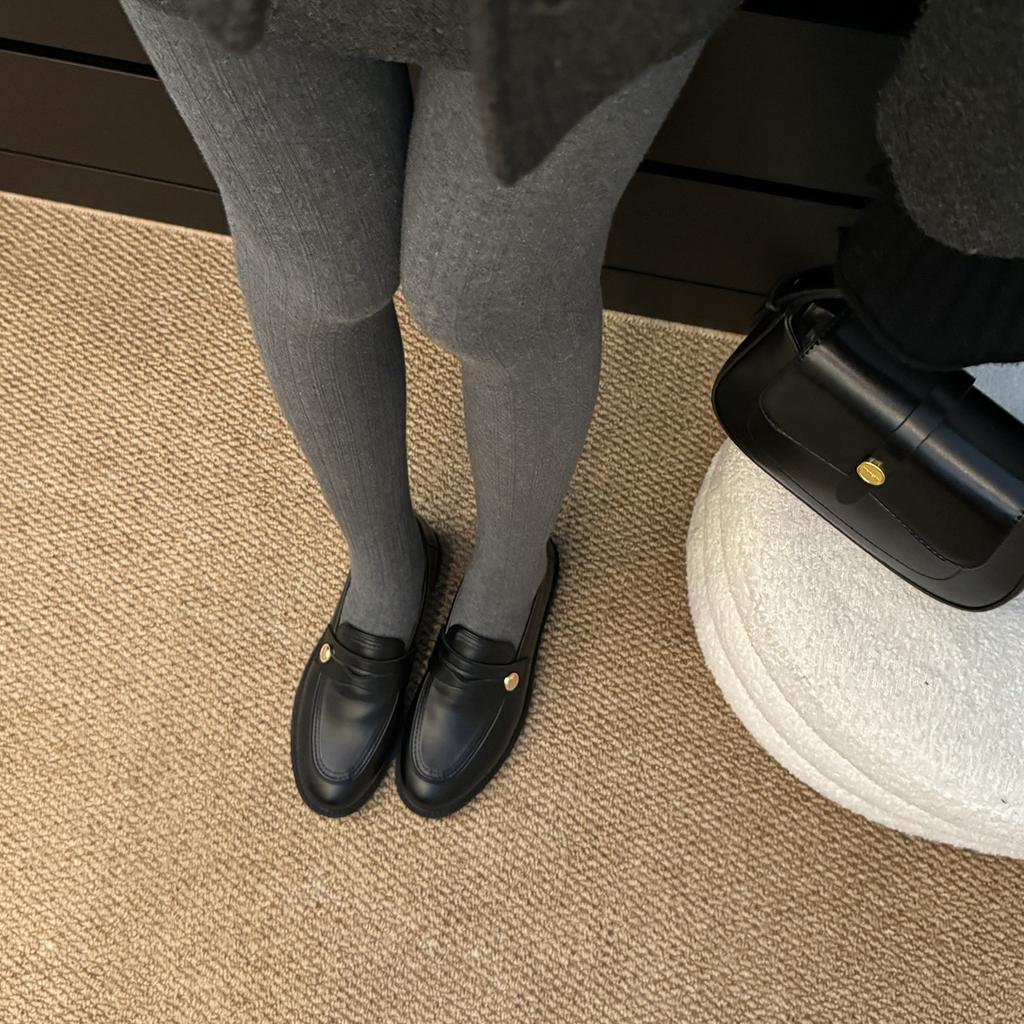 Small Leather Shoes Women's 2025 Spring New Round Head Retro Commuting One-pedal Thick-heeled Loafers