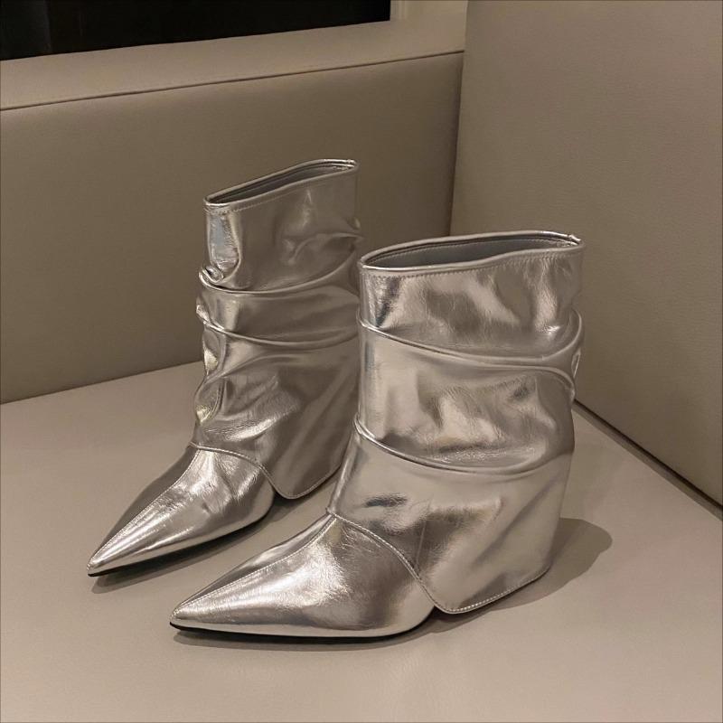 Pointed Toe Women Ankle Boots Luxury High Heels Leather Shoes Winter 2025 Trend Designer New Goth Chelsea Party Fad Botas Mujer