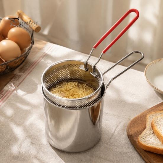 Настольная фритюрница для хрустящей еды, кастрюля из нержавеющей стали с корзиной для жарки и зажимом, компактная кастрюля с фильтром для слива масла, прочная для приготовления французских блюд