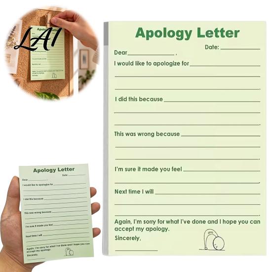 Kids Behavior Improvement Pad Apology Letter Note Pad Guided Template with Tearable Sheets Easy Tear Message Notes Smooth Writing Paper Emotional