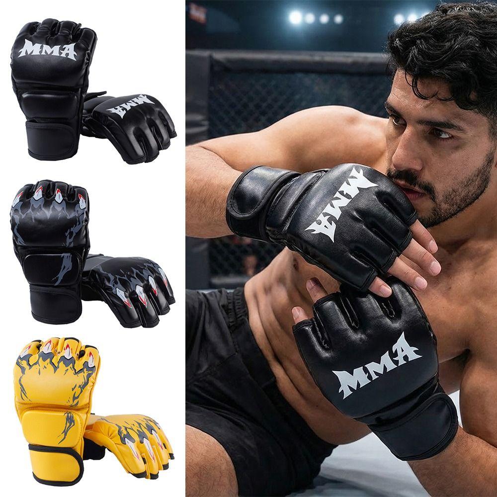 1Pair Leather Cushion Training Gloves Kickboxing Gloves for Adult Sanda Boxing UFC Training
