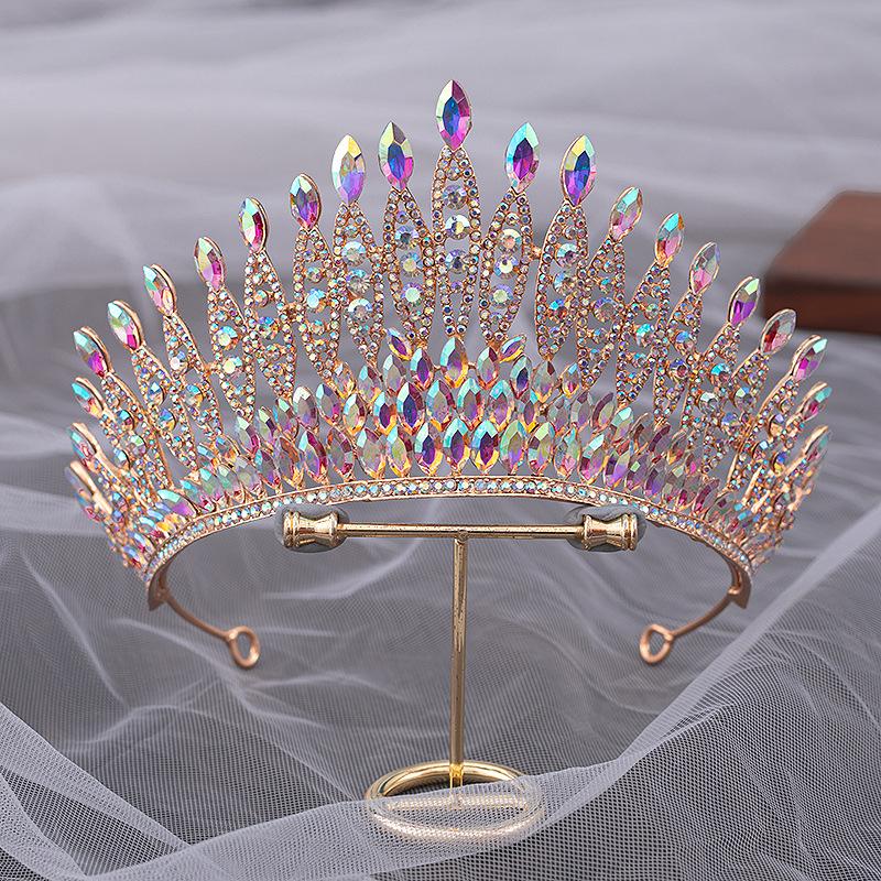 DIEZI Korean Luxury Multicolor Crystal Tiara Crown For Women Wedding Fashion Bridal Queen Rhinestone Hair Accessories Headbands