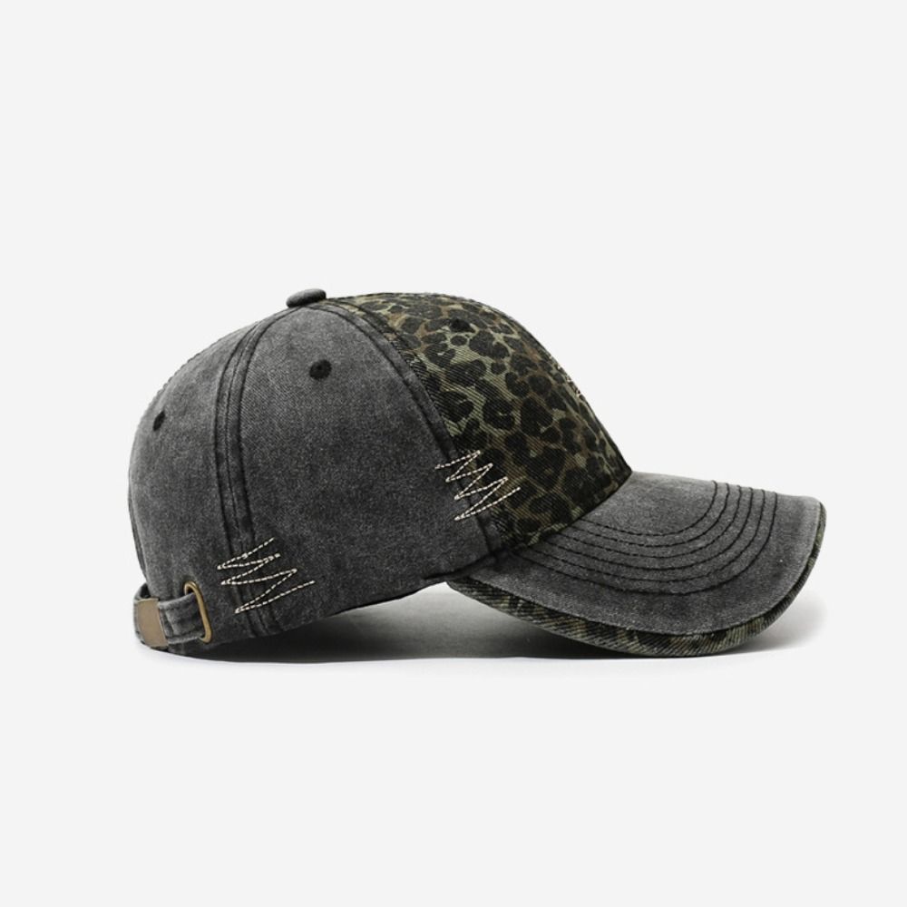 Sunday Foreve Embroidered Leopard Patchwork Baseball Cap Distressed Hip Hop Peaked Cap Washed Cotton Sunscreen Trucker Hat