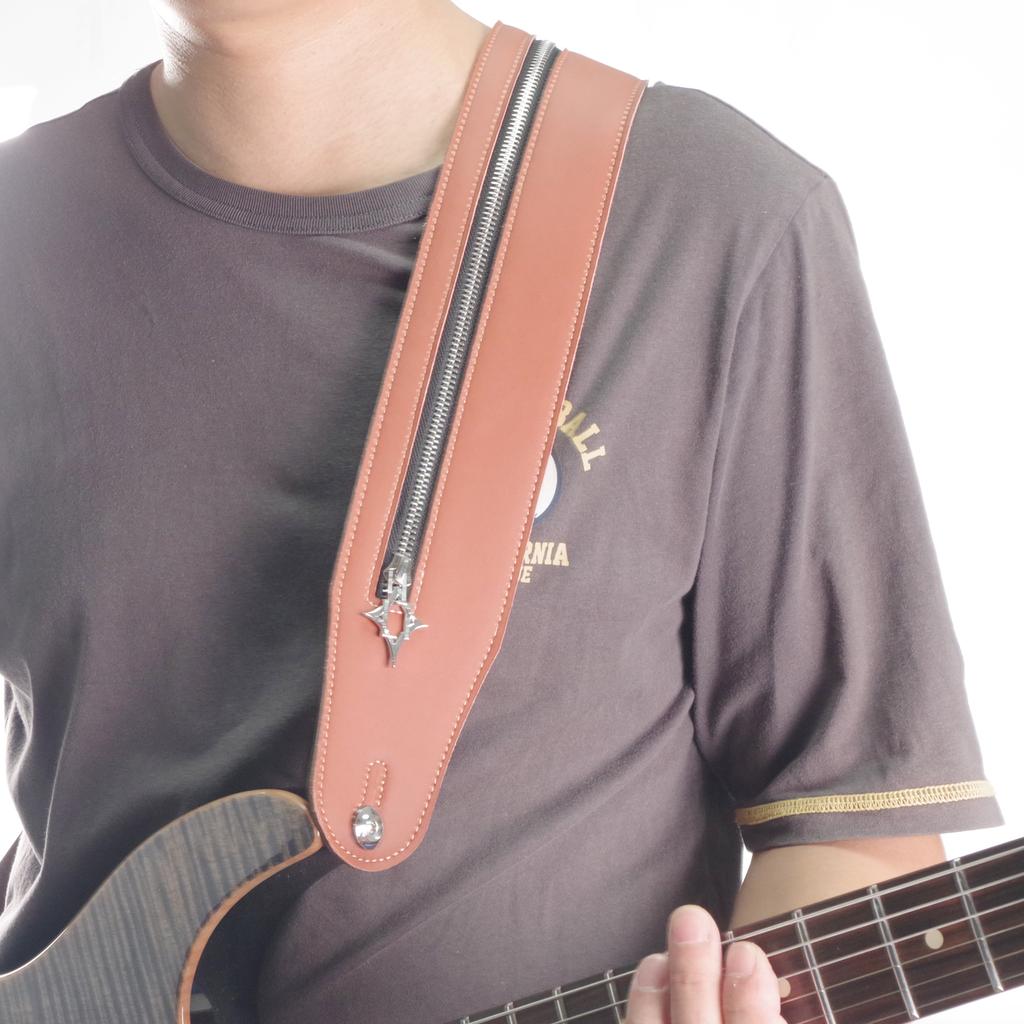 Guitar Strap Zipper Leather Straps Acoustic Guitar Accessories for Bass Electric Guitars Adjustable
