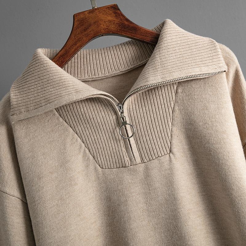 Осенне-зимний женский вязаный свитер, комплект с воротником-поло, свободный модный повседневный топ с длинными рукавами, длинные брюки, комплект из двух предметов