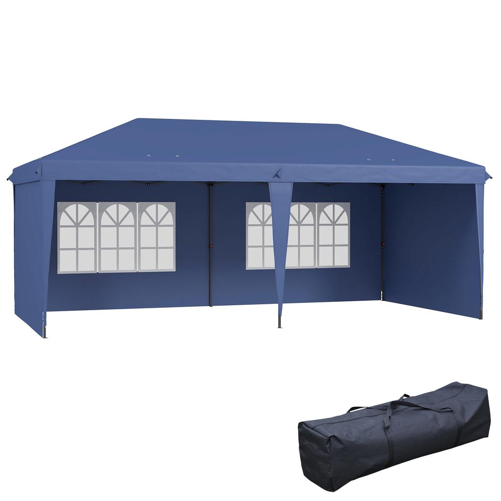 Foldable Marquee 6x3 m Pop-up with 4 Removable Sides Garden Gazebo with 2 Windows and Transport Bag Blue