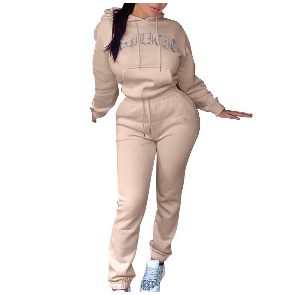 Women's Casual Fleece Long Sleeve Plus Size Printed Hoodie Trousers Sports Suit