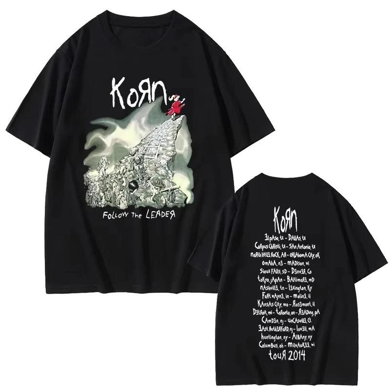 Korn Рок-группа Follow The Leader Тур Футболка Унисекс Винтажная Графическая Футболка Унисекс Металл Готика Стиль Харадзюку Футболка с коротким рукавом