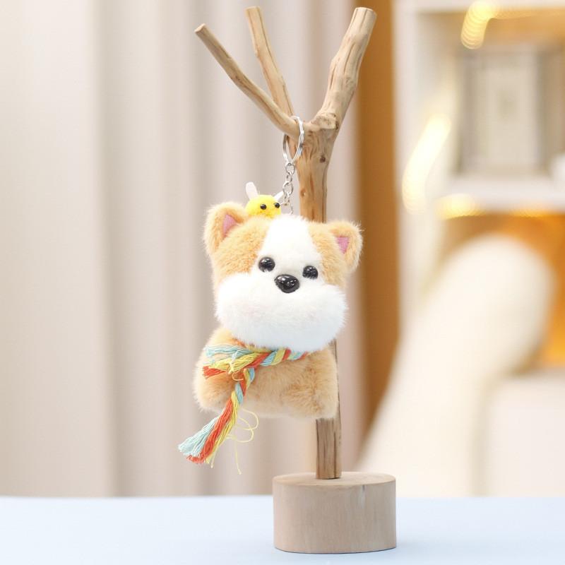 High-quality Plush Toy Bee Dog Doll Keychain In Orange White And Gray Colors For All Ages