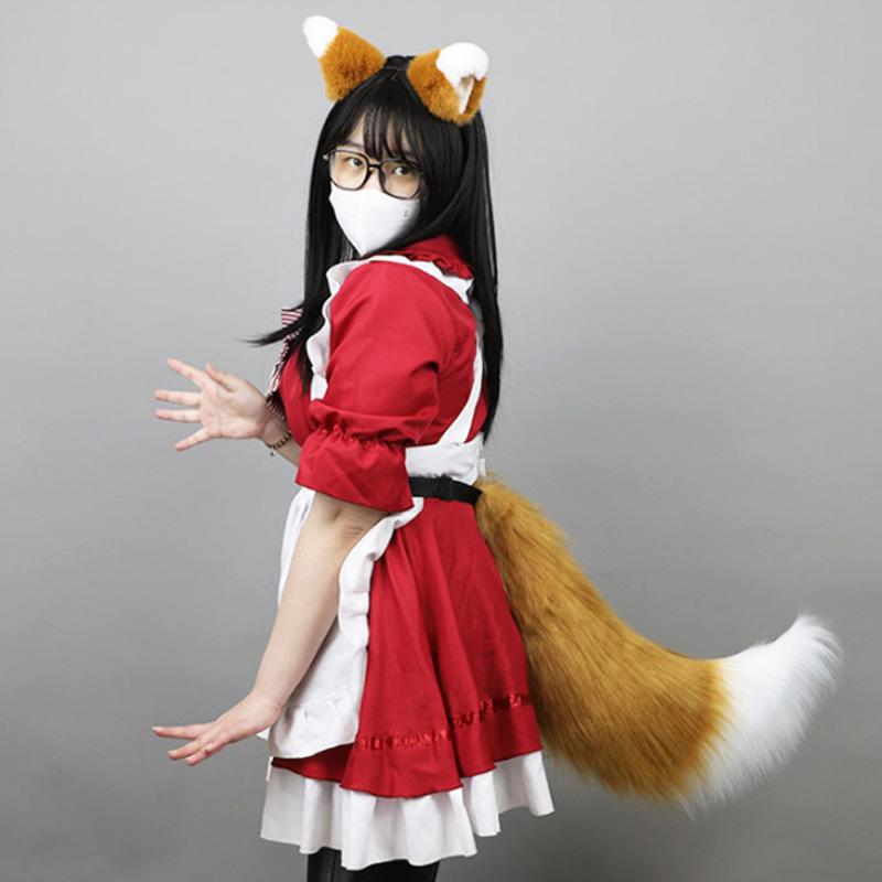 1 шт., модные повязки на голову в стиле Лолиты, пушистые хвостовые уши, головные уборы, комплект из искусственного меха, принадлежности для косплея, комплект с хвостом