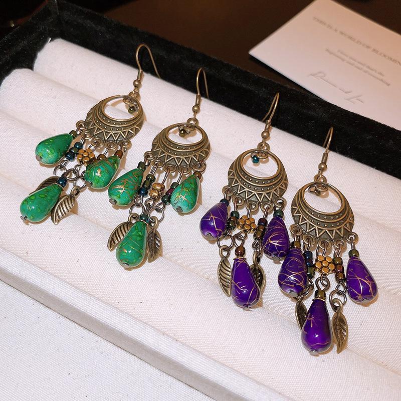 Новые китайские серьги-капли с кисточками в виде цветка, этнический стиль, ретро, модные серьги для женщин