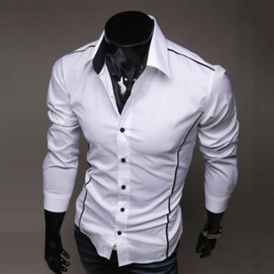 Men Shirt Contrast Colors Turn-down Collar Single-breasted Slim Spring Shirt for Work