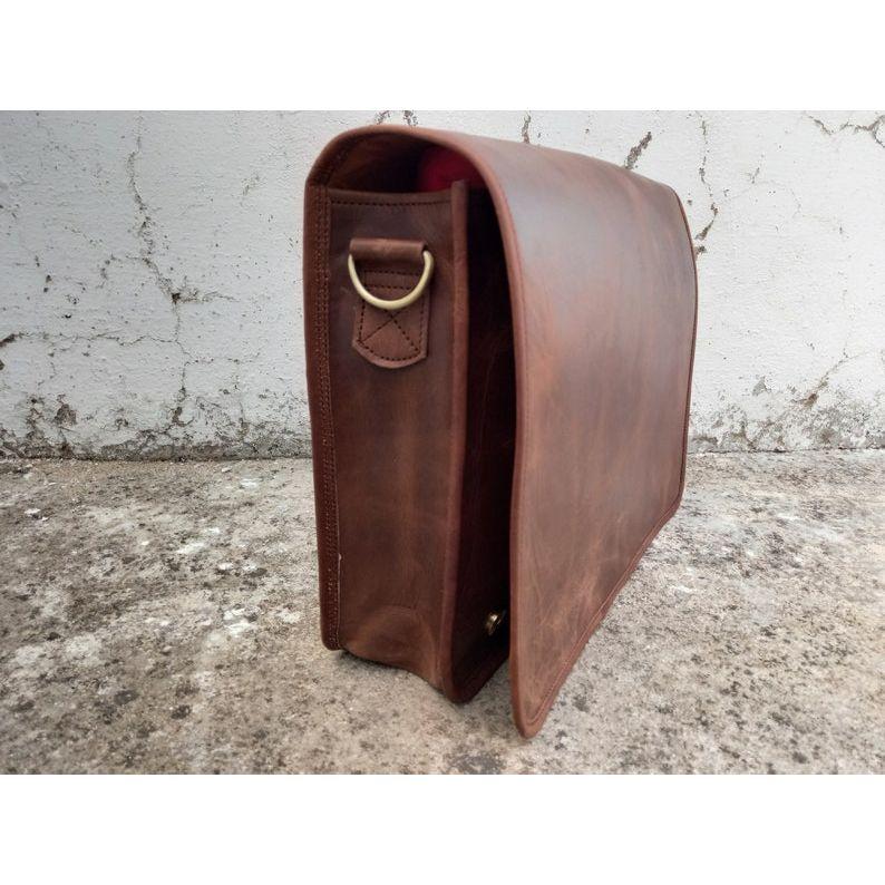 Leather Messenger Bag Men Laptop Bag Women Crossbody Leather Shoulder Bag Brown Computer Collage Bag