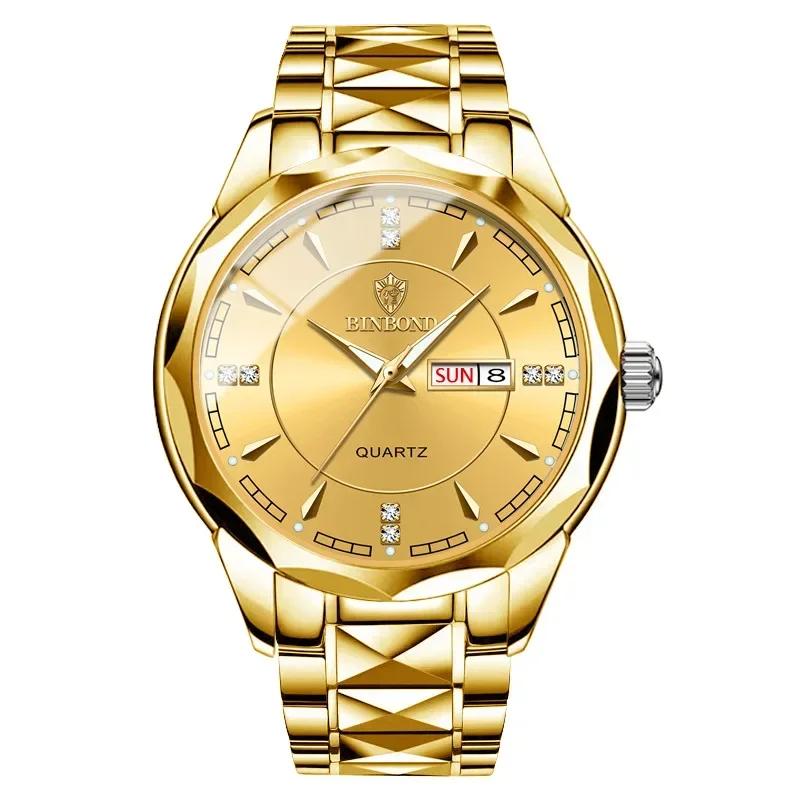 BINBOND Luxury Fashion Quartz Watch Men Waterproof Week Date Clock Stainless Steel Sport Business Watch Men Quartz Wrist Watch