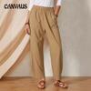 Spring and Summer Women's Plus Size Solid Color Pockets Elastic Waist Loose Casual Wide Leg Pants