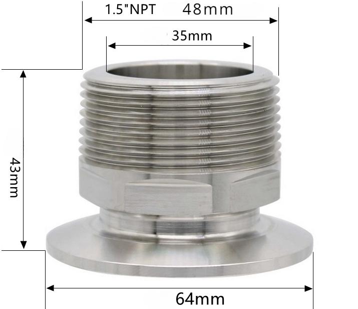 Шестигранник 1/4" 3/8" 1/2" 3/4" 1" 1-1/2" 2" NPT Наружная резьба x 0,5" 1,5" 2" Тройной зажим Соединительная труба Фитинг Нержавеющая сталь 304 316L Санитарный