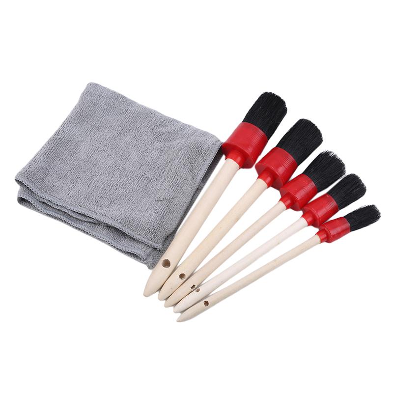 Natural Handle Car Air Vent Detailing Cleaning Brushes Towel Set Deep Cleaning Auto Maintenance