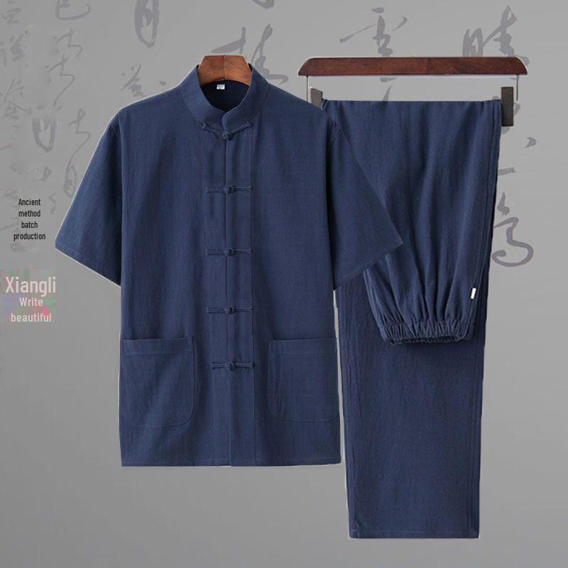 Мужской костюм Тан из хлопка и льна: Древний стиль ханьфу для медитации и чайных церемоний - весна, лето, осень.