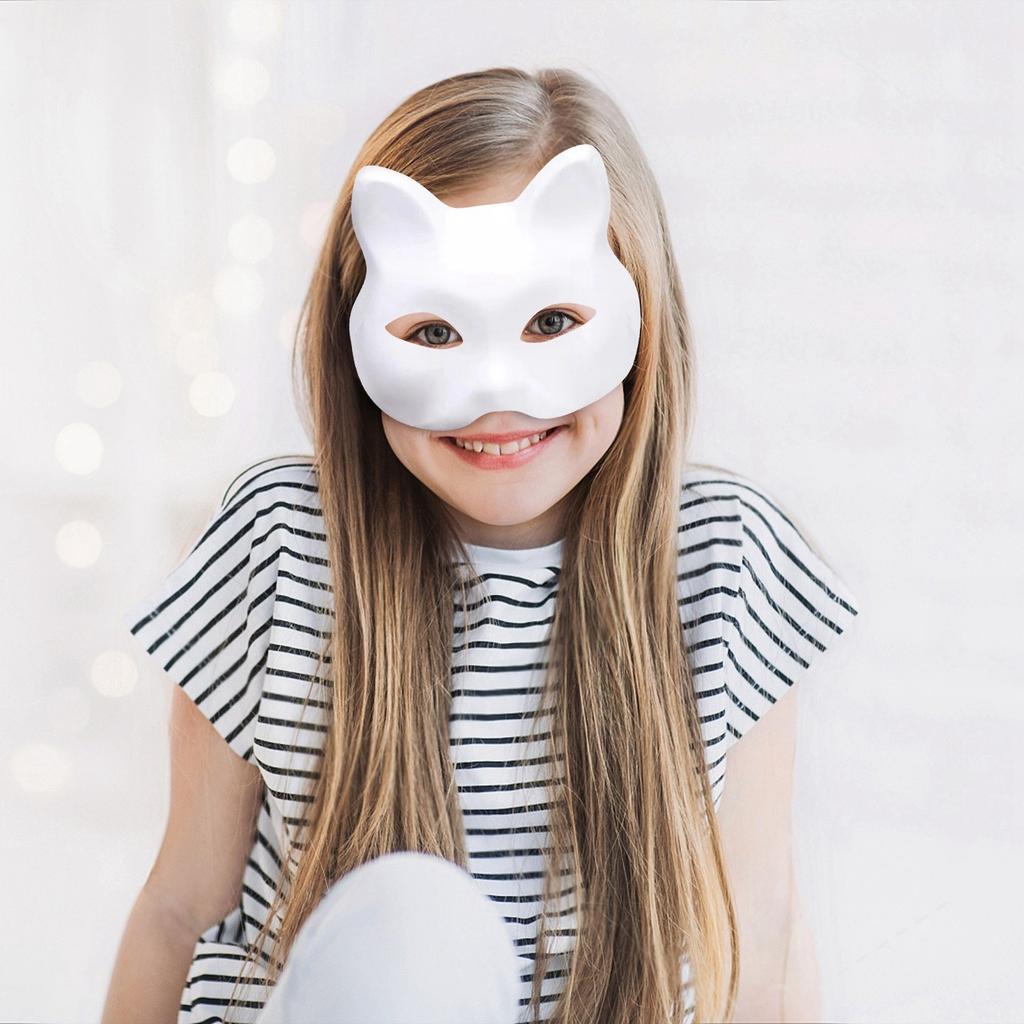 White- Plastic Cat Mask, White- Role-Playing Anime Party Half Costume, Diy Mask