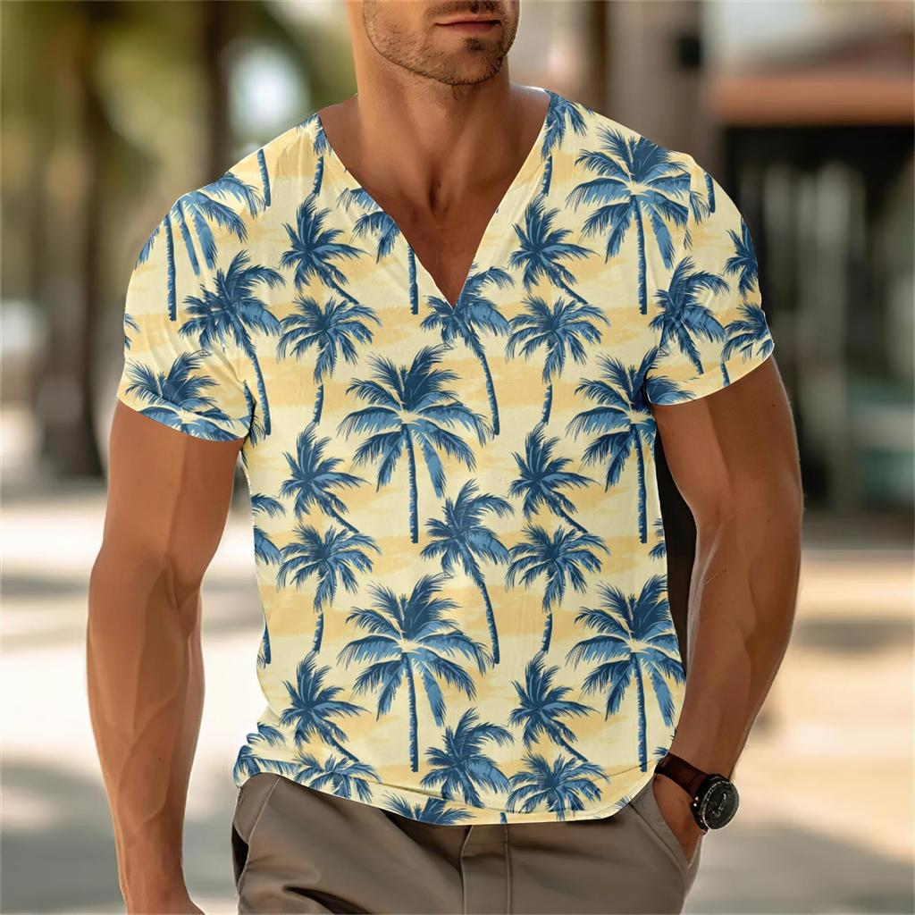 Мужской повседневный топ с V-образным вырезом и короткими рукавами, свободный повседневный модный топ для отдыха