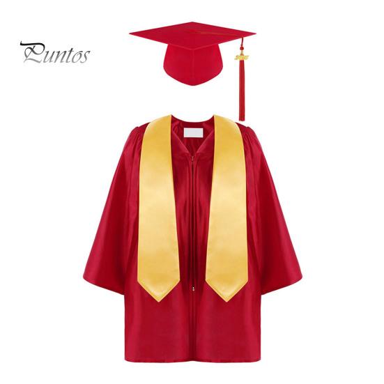 3 шт./комплект, детская выпускная форма для детского сада с кисточкой, шапочкой и шалью, V-образным вырезом, длиной до икры, длинными рукавами, застежкой-молнией, начальный выпускной халат